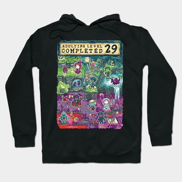 Adulting Level 29 Completed Birthday Gamer Hoodie by Norse Dog Studio